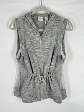 Zenergy by Chico’s Gray Hooded Zip Front Mesh Panel Vest Size M